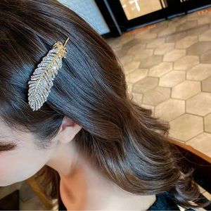 Pair Sparkling Rhinestone Hairpin Feather HairClip Barrette Faux Fashion Jewelry